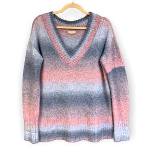 a.n.a. Blue Pink Gradient Ombre Cotton Candy V-neck Pullover Sweater Long Sleeve